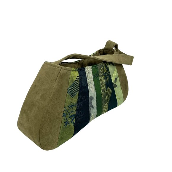 Asian brocade and suede patchwork purse - Picture 3 of 7